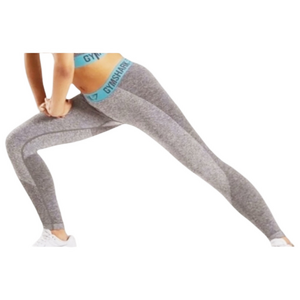 🦈 Gymshark Dry Heather Gray Leggings with Teal Waistband